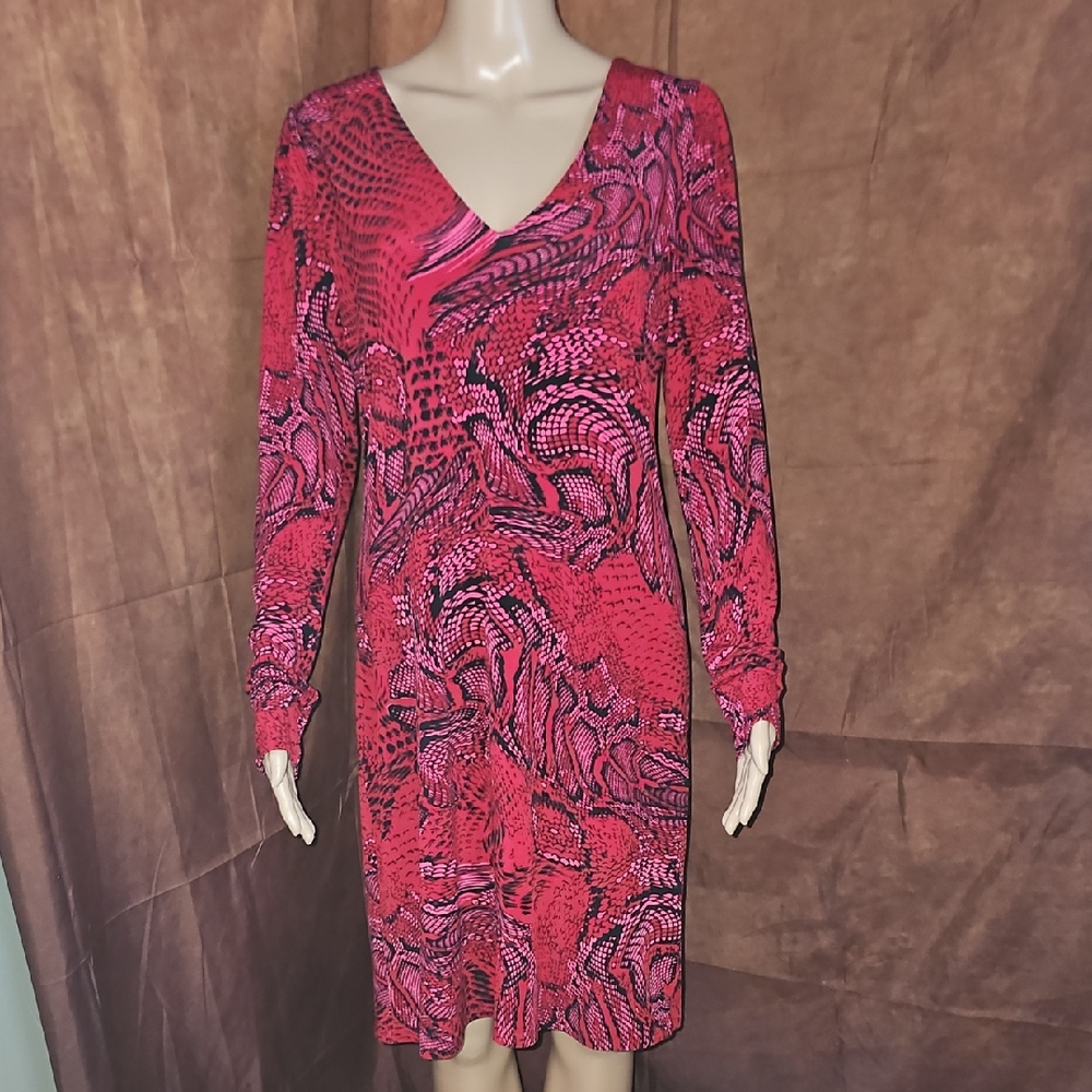 White House Black Market Red and Black Long Sleeve Dress